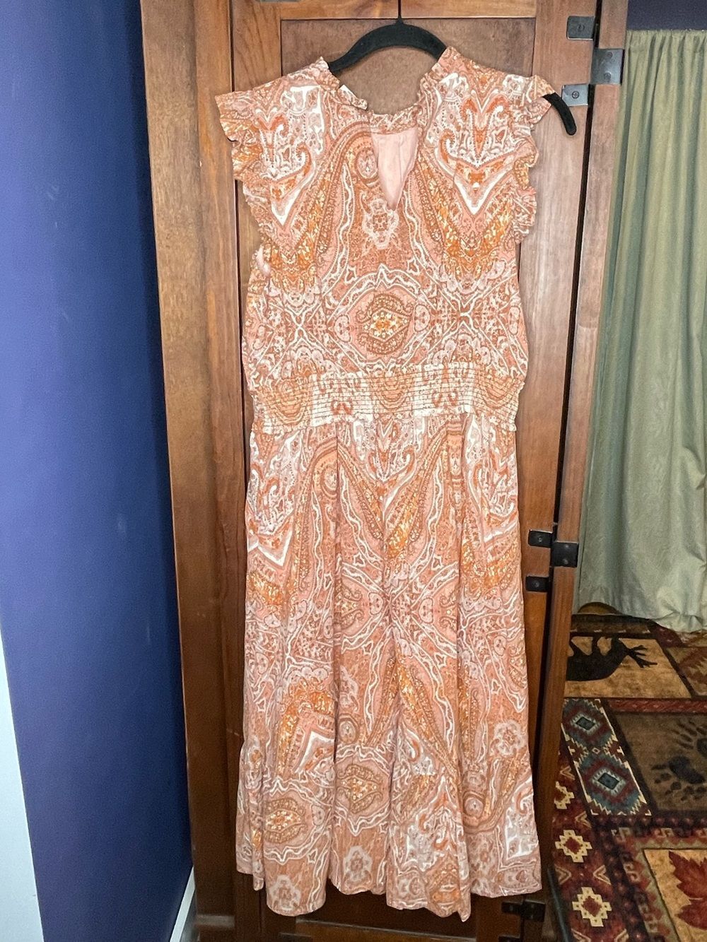 Boho Good Hart Paisley Midi Dress Cottagecore Western Festival Peach M Gypsy - Picture 5 of 8